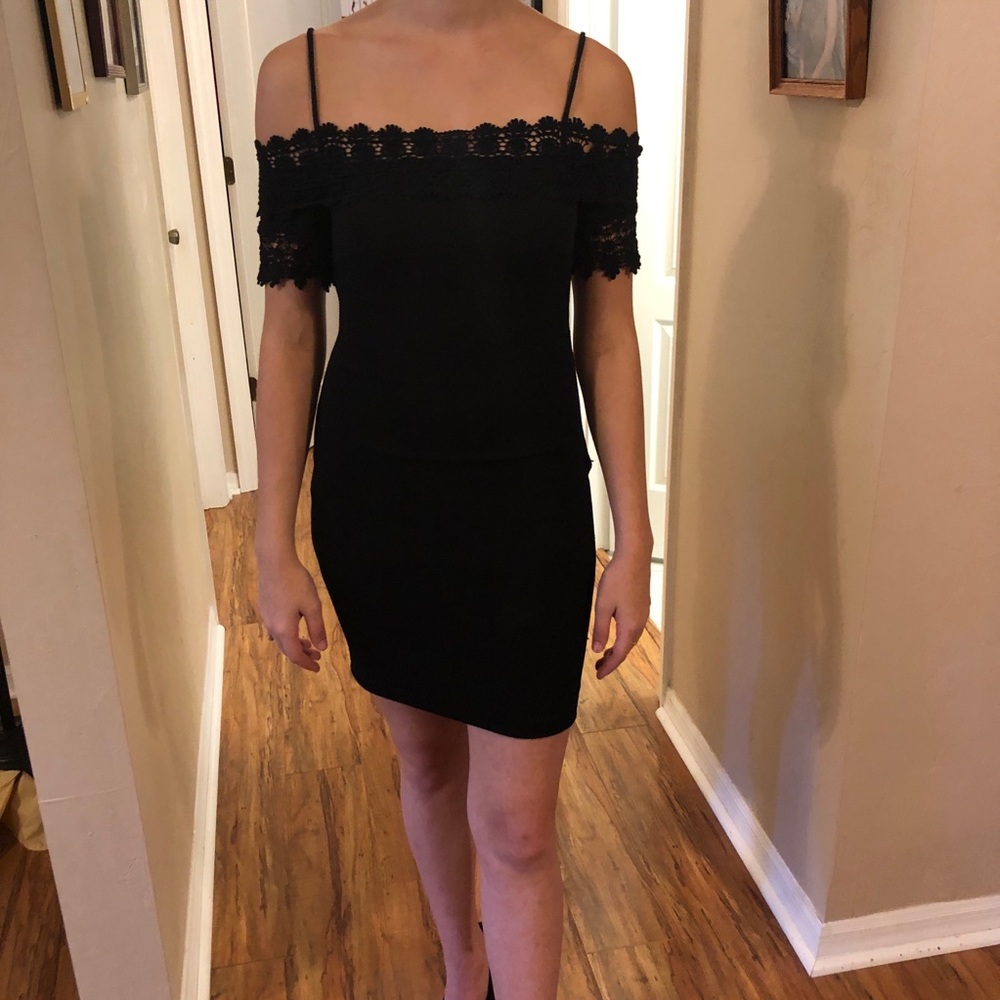 Mini black off the shoulder cocktail dress